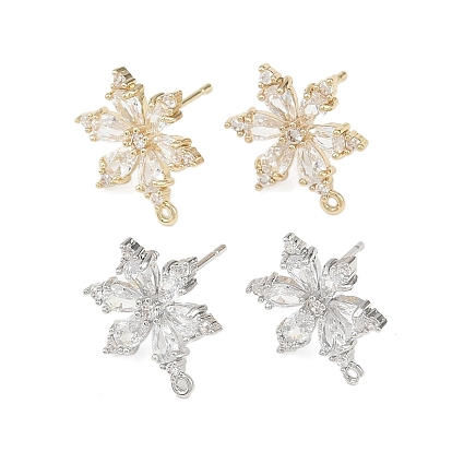 Фурнитура для сережек-гвоздиков из латуни с микропаве из прозрачных кубических цирконий, без свинца, без кадмии и без никеля, с петлей