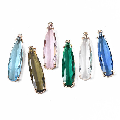 Transparent Glass Pendants, for DIY Jewelry Making, with Brass Findings, Faceted, Teardrop, Light Gold