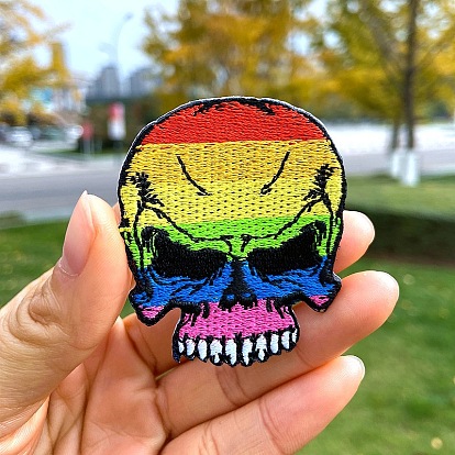 Pride Rainbow Flag Theme Skull/Poop Pattern Computerized Embroidery Cloth Iron On/Sew On Patches, Costume Accessories, Appliques