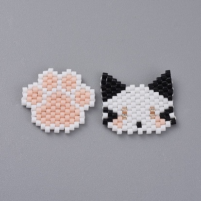 Perles de rocaille japonaises miyuki, pendentifs chaton faits à la main, Motif métier, avec des fils de polyester, patte de chat et tête
