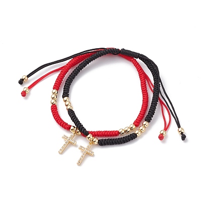 Pulseras con dijes trenzados con hilo de nailon, con abalorios y dijes de latón, cruzar