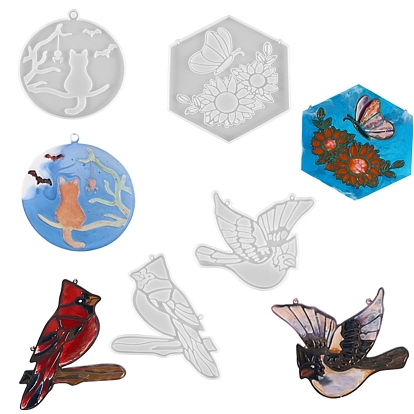 DIY Pendant Decoration Food-grade Silicone Molds, Coaster Molds, Resin Casting Molds, For UV Resin, Epoxy Resin Craft Making, Cat/Sunflower/Pigeon/Woodpecker Pattern