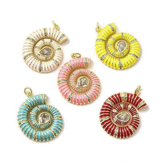 Латунные микро проложить кубического циркония подвески, форма раковины, с эмалью, без свинца и без кадмия, долговечный, стойки покрытие, реальный 18 k позолоченный