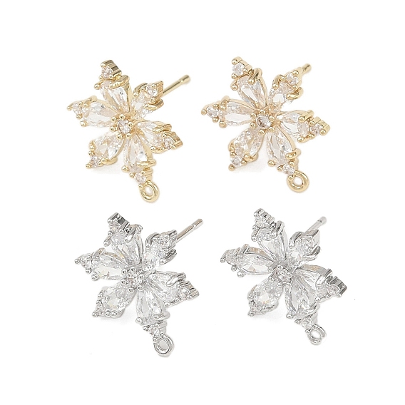 Фурнитура для сережек-гвоздиков из латуни с микропаве из прозрачных кубических цирконий, без свинца, без кадмии и без никеля, с петлей