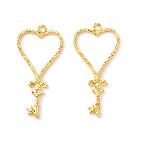 Alloy Open Back Bezel Pendants, For DIY UV Resin, Epoxy Resin, Pressed Flower Jewelry, Long-Lasting Plated, Heart with Key