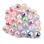 Plating Transparent Resin Beads, Round with Flower, with Glitter Powder