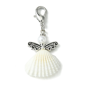 Angel Shell Pendant Decorations, with Alloy Lobster Claw Clasps