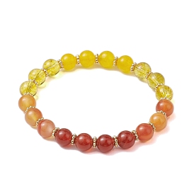 8.5mm Round Natural Quartz Crystal & Carnelian & Dyed Malaysia Jade Beaded Stretch Bracelets for Women
