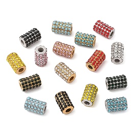 Ion Plating(IP) 304 Stainless Steel Beads, with Rhinestone, Column