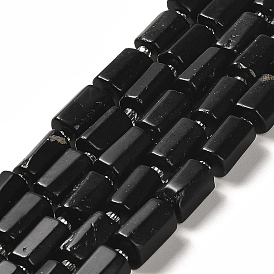 Natural Black Tourmaline Beads Strands, with Seed Beads, Faceted, Column