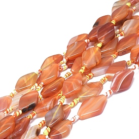 Natural Banded Agate/Striped Agate Beads Strands, Dyed & Heated, Rhombus