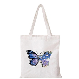 DIY Butterfly Pattern Canvas Tote Bag Embroidery Kits for Beginners, Including Embroidery Thread & Needles, Round Embroidery Hoop