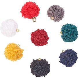 Handmade Cloth Fabric Covered Pendants, with Golden Tone Alloy Findings, Round