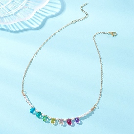 Подвески-колье из стекла и жемчуга в форме ракушек, Латунные кабельные цепи ожерелья, слеза