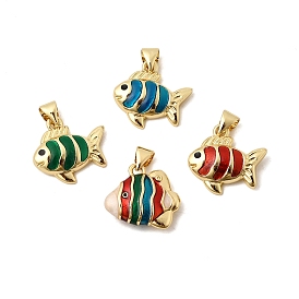 Латунь эмаль подвески, рыбы прелести, с целью перехода в кольце, реальный 18 k позолоченный, долговечный, стойки покрытие, без свинца и без кадмия