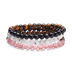 Natural Mixed Stone & Tiger Eye Round Beads Stretch Bracelet for Women