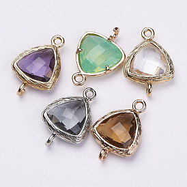 Faceted Glass Links Connectors, with Brass Findings, Triangle