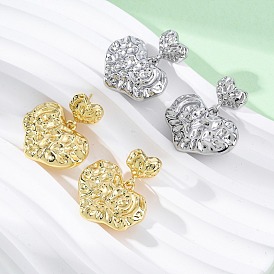 Кованые латунные серьги-гвоздики в форме сердца, без свинца и без кадмия, долговечный, стойки покрытие