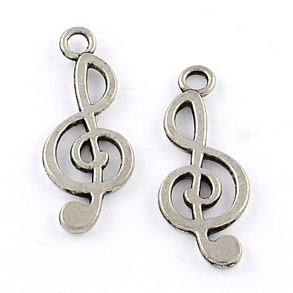Тибетский стиль сплава цинка подвески, без свинца и без кадмия, скрипичный ключ, 26x10x1 мм, отверстие : 2 мм, Около 714 шт / 500 г
