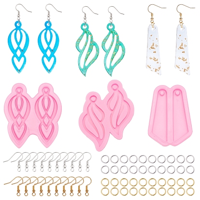 Kits para hacer moldes de silicona para pendientes DIY, incluidos los moldes de silicona, Pendientes de latón con ganchos y anillas de hierro.