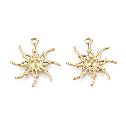 304 подвески из нержавеющей стали, очарование солнца, за половину пробурено бисера, ионное покрытие (ip)