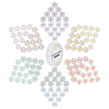 120pcs 12 couleurs perles de fleurs en acrylique transparent et 1 rouleau de fil élastique en cristal, pour les kits de fabrication de bracelets extensibles bricolage