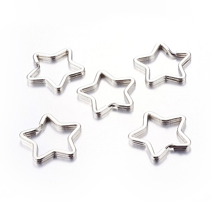 Iron Split Key Rings, Keychain Clasp Findings, Star, 34x3mm