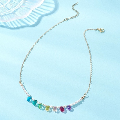 Подвески-колье из стекла и жемчуга в форме ракушек, Латунные кабельные цепи ожерелья, слеза