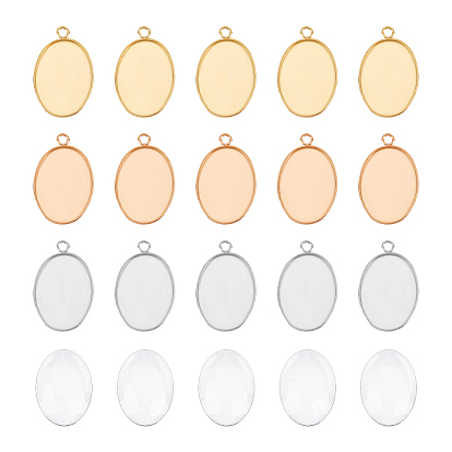 30 шт. 3 цвета 304 подвеска из нержавеющей стали с кабошоном, чашки безель с краями, овальные, с прозрачными овальными стеклянными кабошонами 30шт.