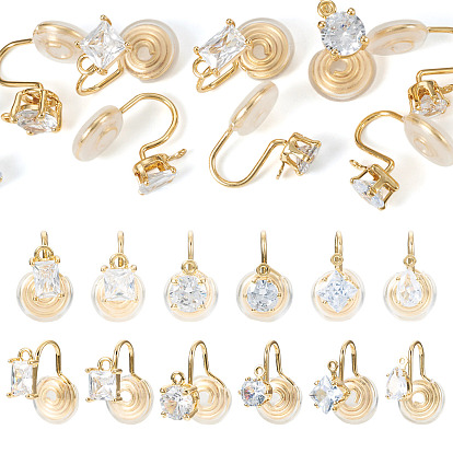 12шт. 6 стили латунные микропаве серьги-каффы с прозрачными кубическими циркониями, с петлей
