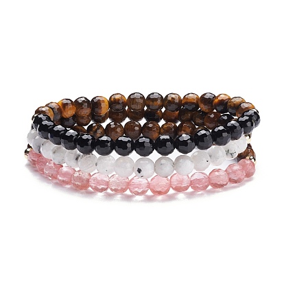 Natural Mixed Stone & Tiger Eye Round Beads Stretch Bracelet for Women