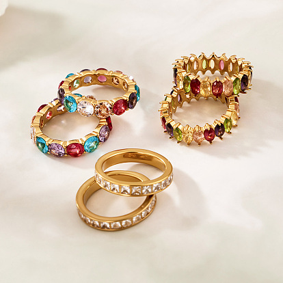 304 женские кольца из нержавеющей стали с кубическим цирконием, золотые