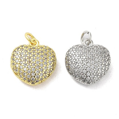 Brass Micro Pave Clear Cubic Zirconia Pendants, Heart