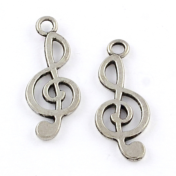 Тибетский стиль сплава цинка подвески, без свинца и без кадмия, скрипичный ключ, 26x10x1 мм, отверстие : 2 мм, Около 714 шт / 500 г