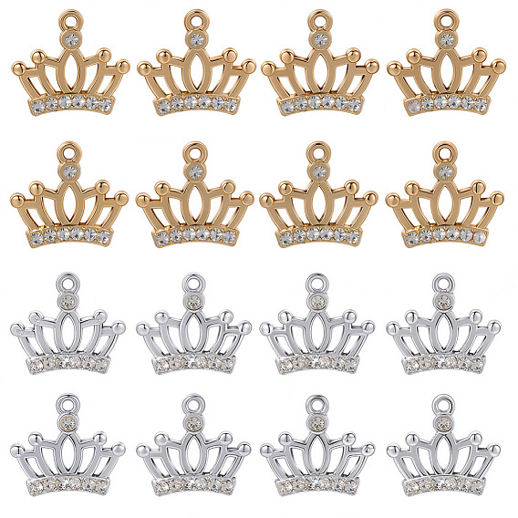 40 шт. 2 цвета сплава, подвески со стразами и кристаллами, УФ-покрытием, корона