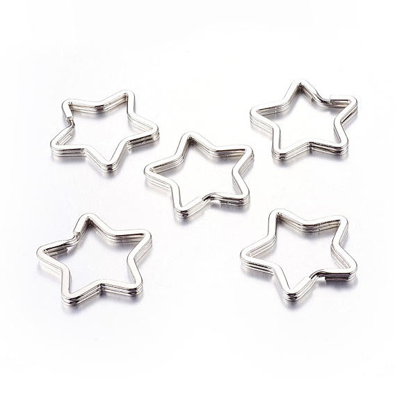 Iron Split Key Rings, Keychain Clasp Findings, Star, 34x3mm