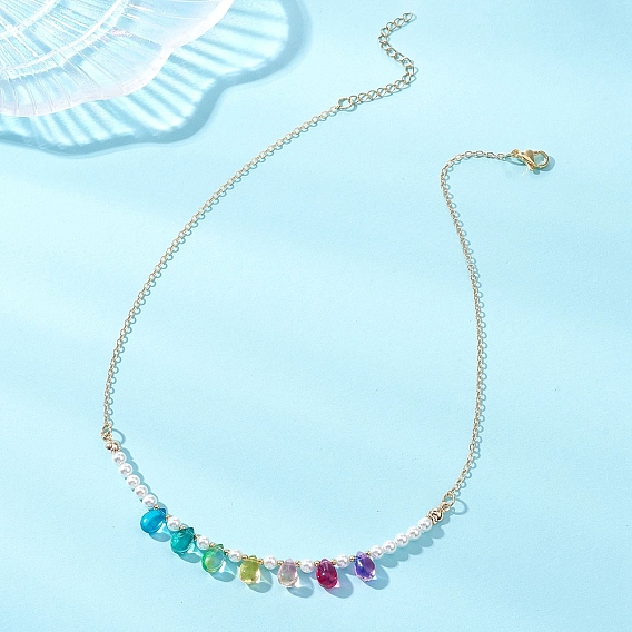 Подвески-колье из стекла и жемчуга в форме ракушек, Латунные кабельные цепи ожерелья, слеза