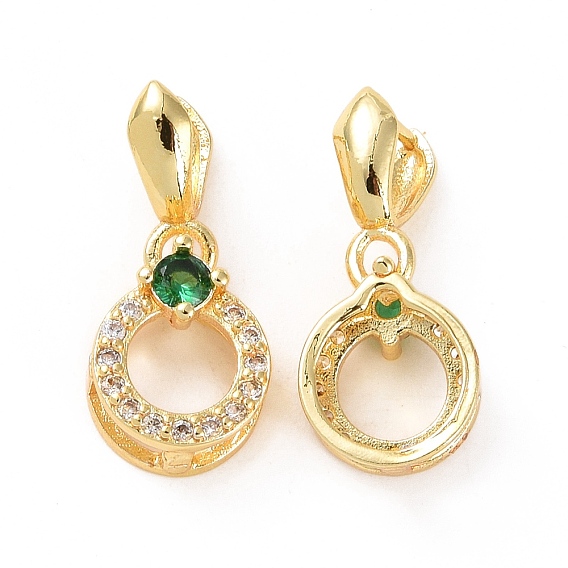 Brass Micro Pave Green Cubic Zirconia Ice Pick Pinch Bails, Ring