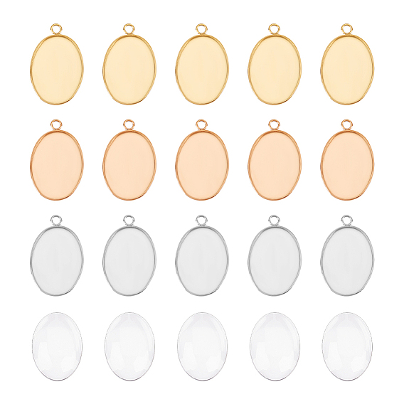 30 шт. 3 цвета 304 подвеска из нержавеющей стали с кабошоном, чашки безель с краями, овальные, с прозрачными овальными стеклянными кабошонами 30шт.