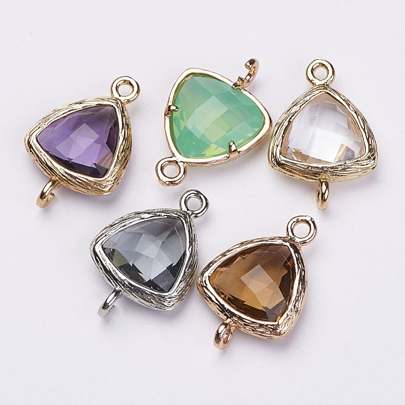 Faceted Glass Links Connectors, with Brass Findings, Triangle