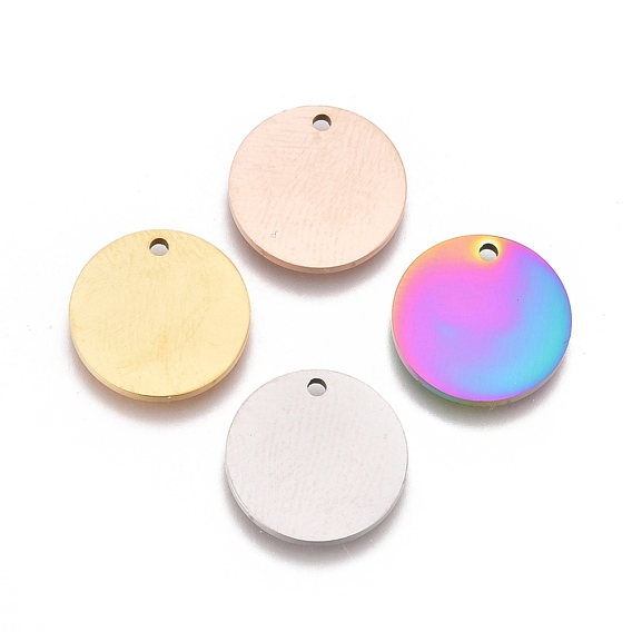 Ion Plating(IP) 304 Stainless Steel Charms, Polished, Stamping Blank Tag, Laser Cut, Flat Round