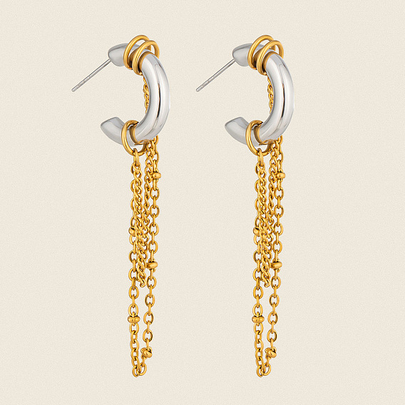304 Stainless Steel Tassel Stud Earrings for Women, Half Hoop Earrings