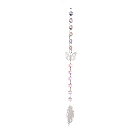 Iron Butterfly & Leaf AB Color Chandelier Decor Hanging Snowflakes Prism Ornaments, for Home Window Lighting Decoration