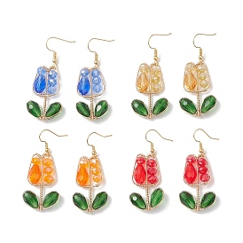 4 пары латунных сережек-цветков, со стеклом, золотые