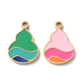 Ion Plating(IP) 304 Stainless Steel Pendants, with Enamel, Gourd Charm, Golden