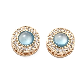 Латунные светло-голубые стеклянные плоские круглые многожильные звенья, с четким кубического циркония