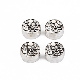 Tibetan Style Alloy European Beads Settings for Enamel, Cadmium Free & Lead Free, Flat Round