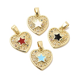 Подвески из латуни с прозрачным фианитом, с эмалью, без свинца и без кадмия, долговечный, сердце со звездными подвесками, реальный 18 k позолоченный