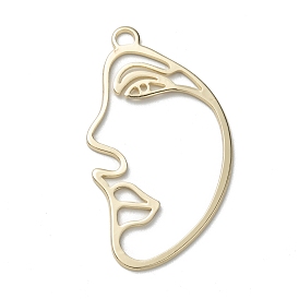 Brass Pendants, Open Back Bezel, For DIY UV Resin, Epoxy Resin, Pressed Flower Jewelry, Human Face, Abstract Face, Long-Lasting Plated