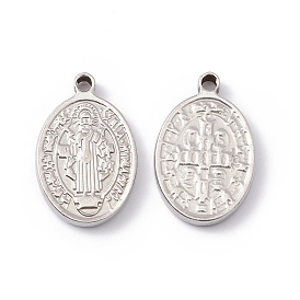 201 Stainless Steel Pendants, Oval with Cssml Ndsmd Cross God Father Religious Christianity